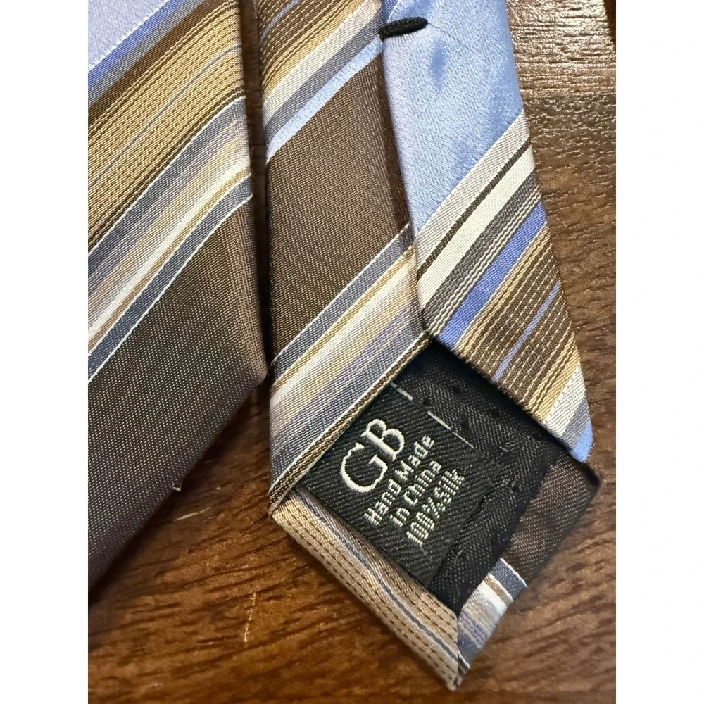 Set of THREE Geoffrey Beene 100% Silk Ties Diagonal Stripe Blue Brown Green Red